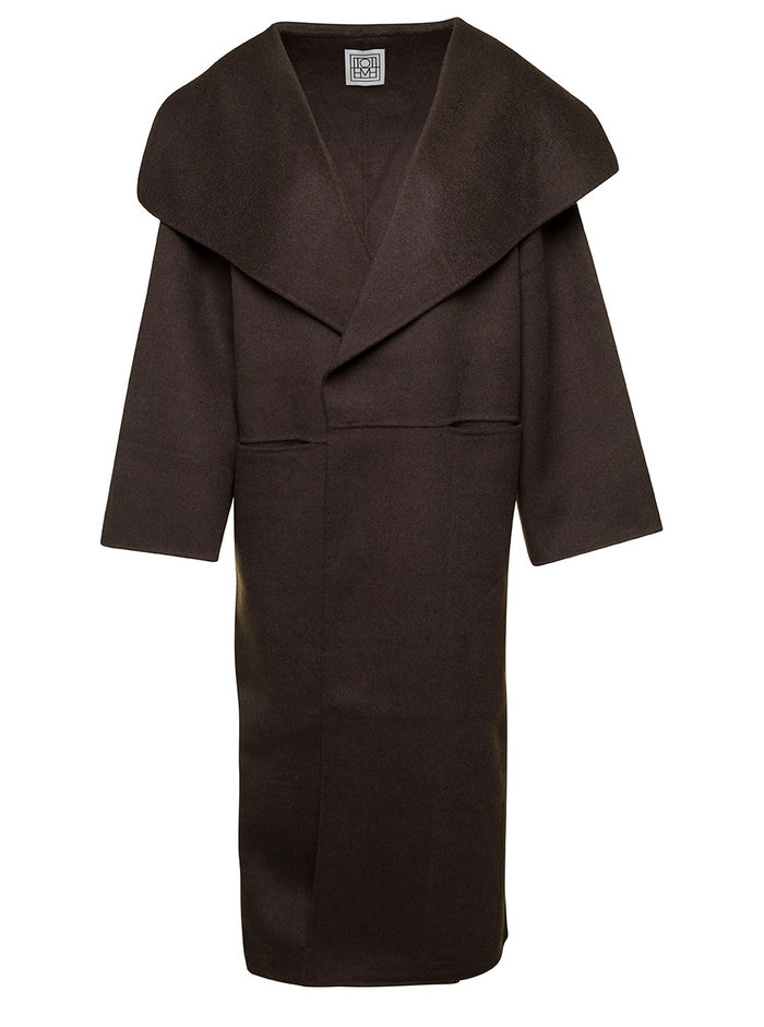 Oversized Brown Coat With Wide Collar Wool Woman