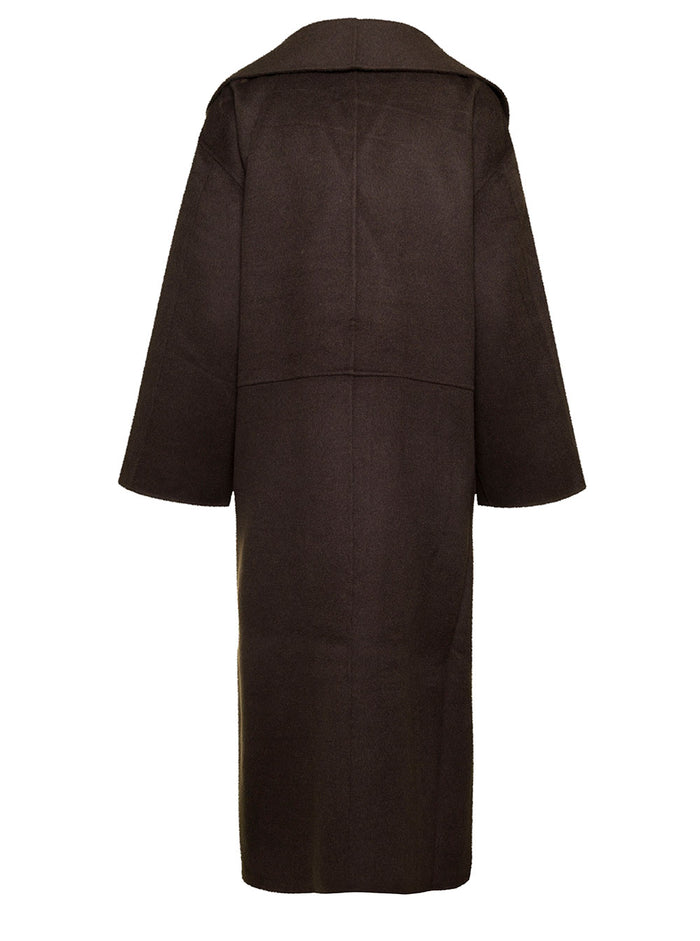 Oversized Brown Coat With Wide Collar Wool Woman