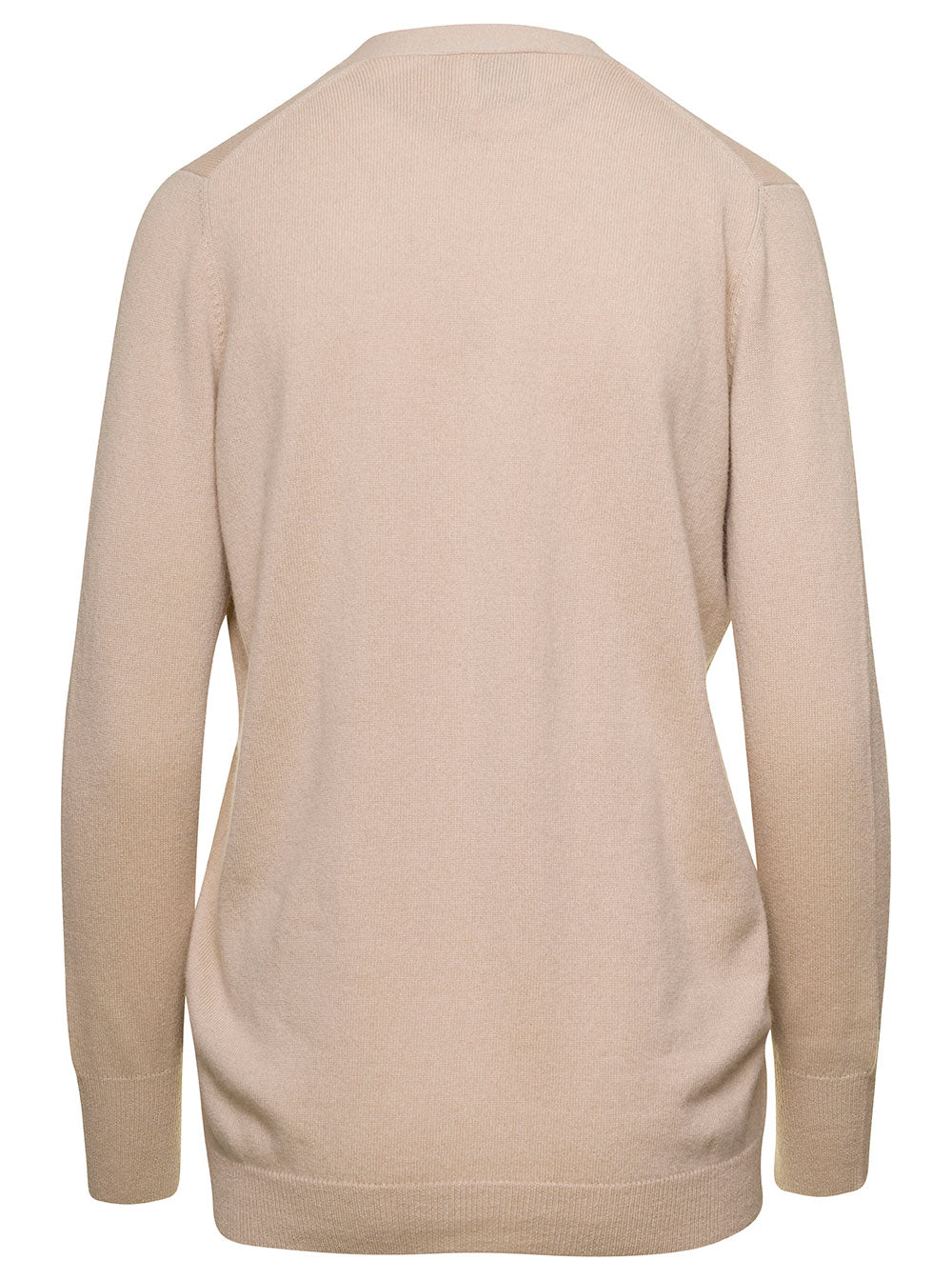 Beige V Neck Cardigan With Patch Pockets Wool And Cashmere Woman Virgin Jersey
