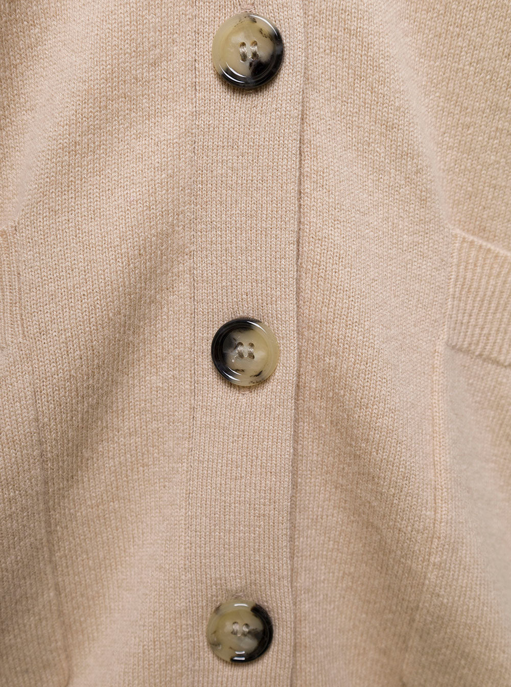 Beige V Neck Cardigan With Patch Pockets Wool And Cashmere Woman Virgin Jersey