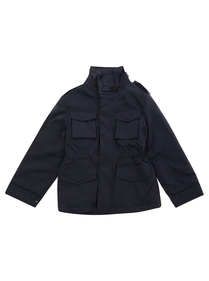 Blue High Neck Jacket With Patch Pockets Nylon Boy Blu Polyester Blazers
