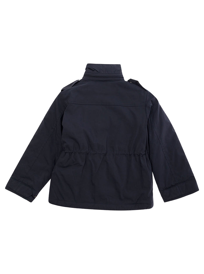 Blue High Neck Jacket With Patch Pockets Nylon Boy Blu Polyester Blazers