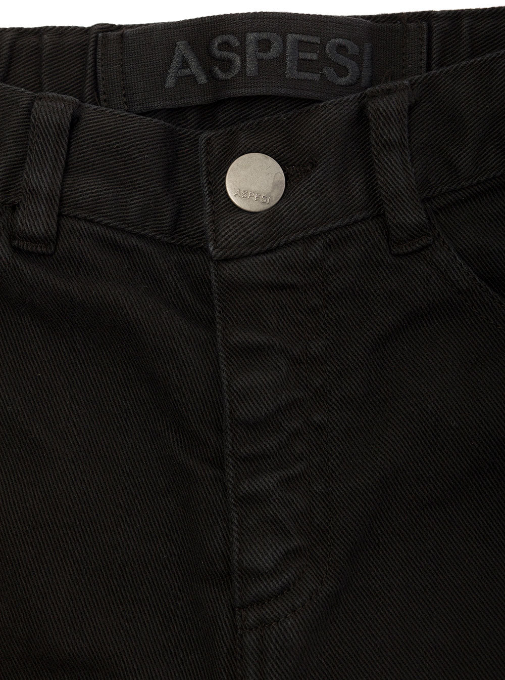 Black Five-Pocket Jeans With Brand Label Stretch Cotton Denim Boy Elastane Trousers