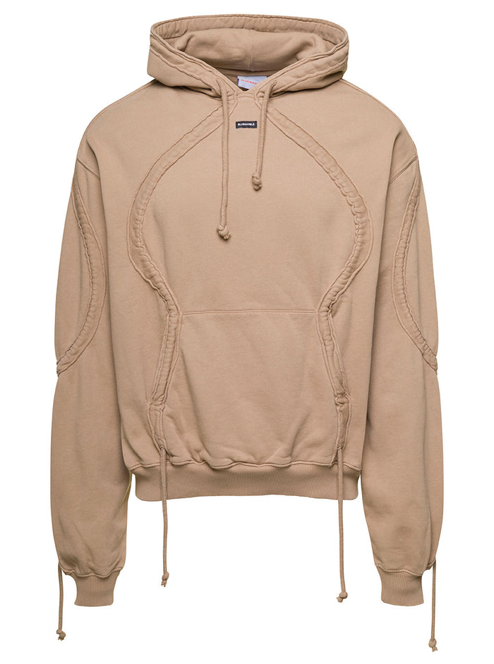 Beige Hoodie With Drawstring Cotton Man Sweatshirts