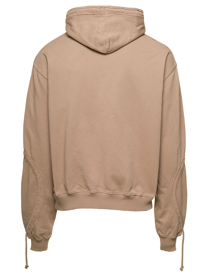 Beige Hoodie With Drawstring Cotton Man Sweatshirts