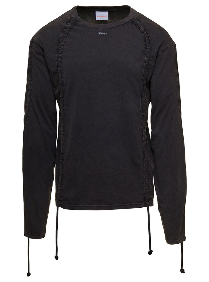 Black Long Sleeve T-Shirt With Drawstring Cotton Man Tshirts And Polo Shirts