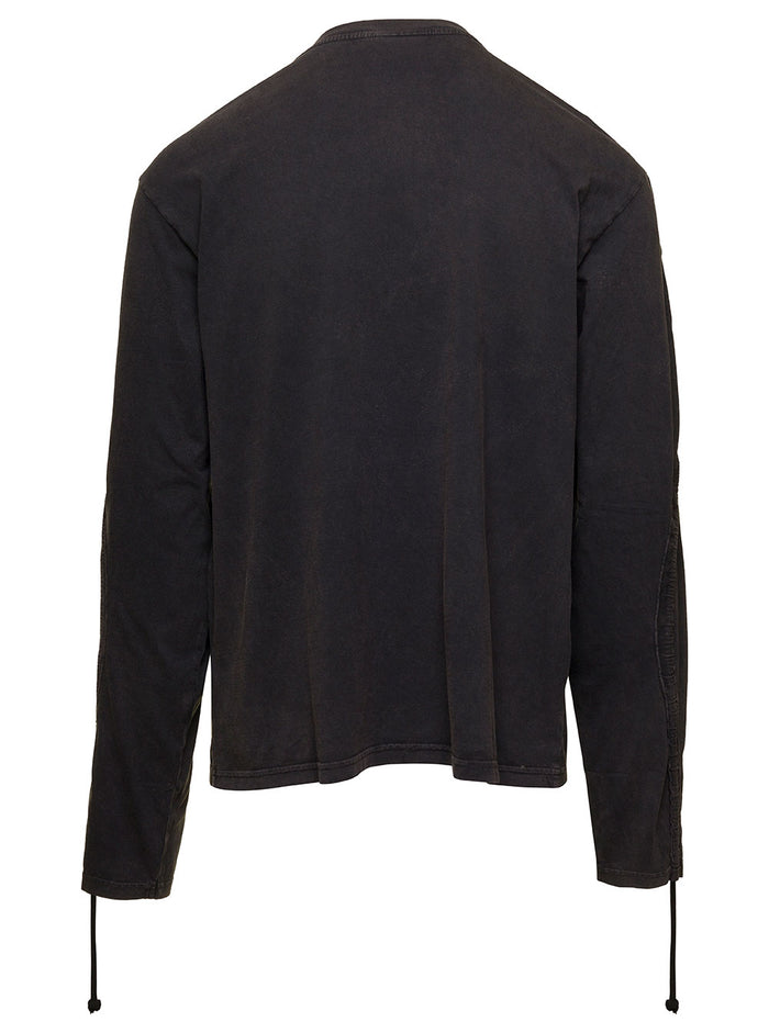 Black Long Sleeve T-Shirt With Drawstring Cotton Man Tshirts And Polo Shirts