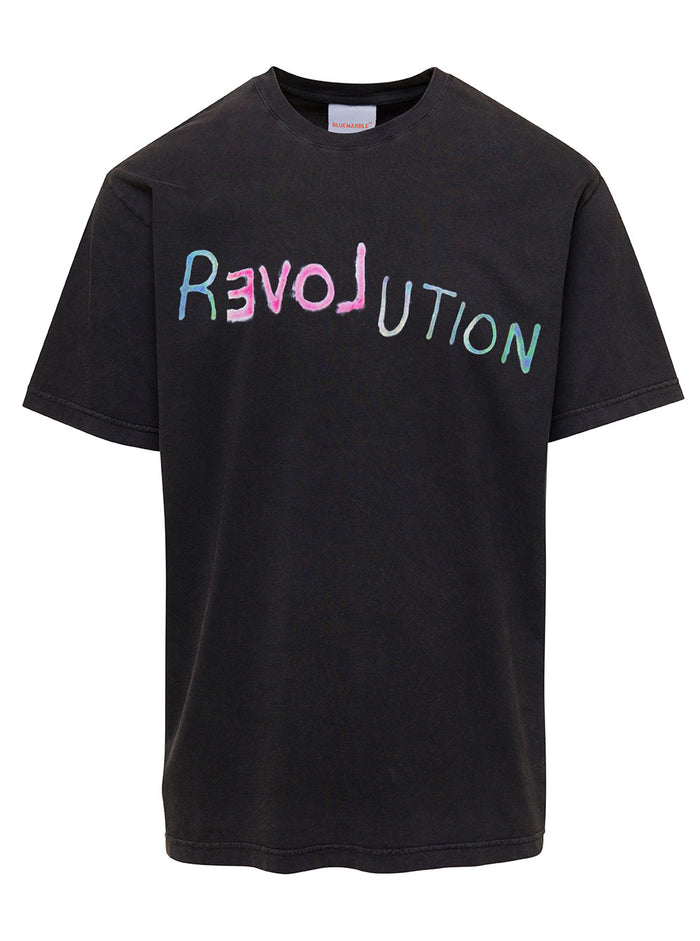 Black T-Shirt With Revolution Print Cotton Man Tshirts And Polo Shirts