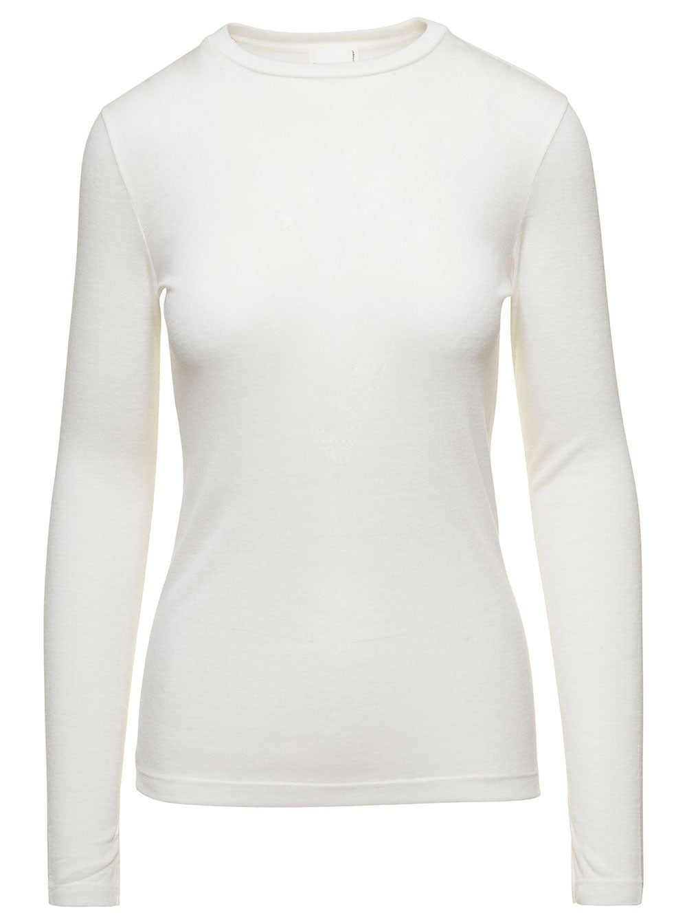 White Crewneck Long Sleeve T-Shirt Wool Woman Lyocell Tshirts And Polo Shirts