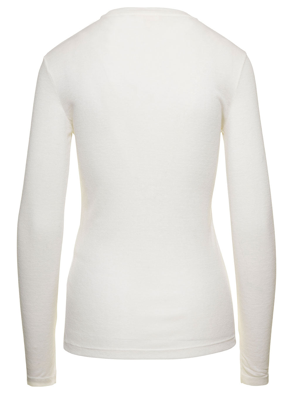 White Crewneck Long Sleeve T-Shirt Wool Woman Lyocell Tshirts And Polo Shirts