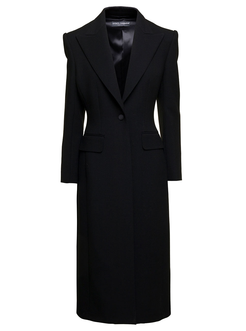 Black Slim Single-Breasted Coat Wool Blend Woman Virgin Polyamide