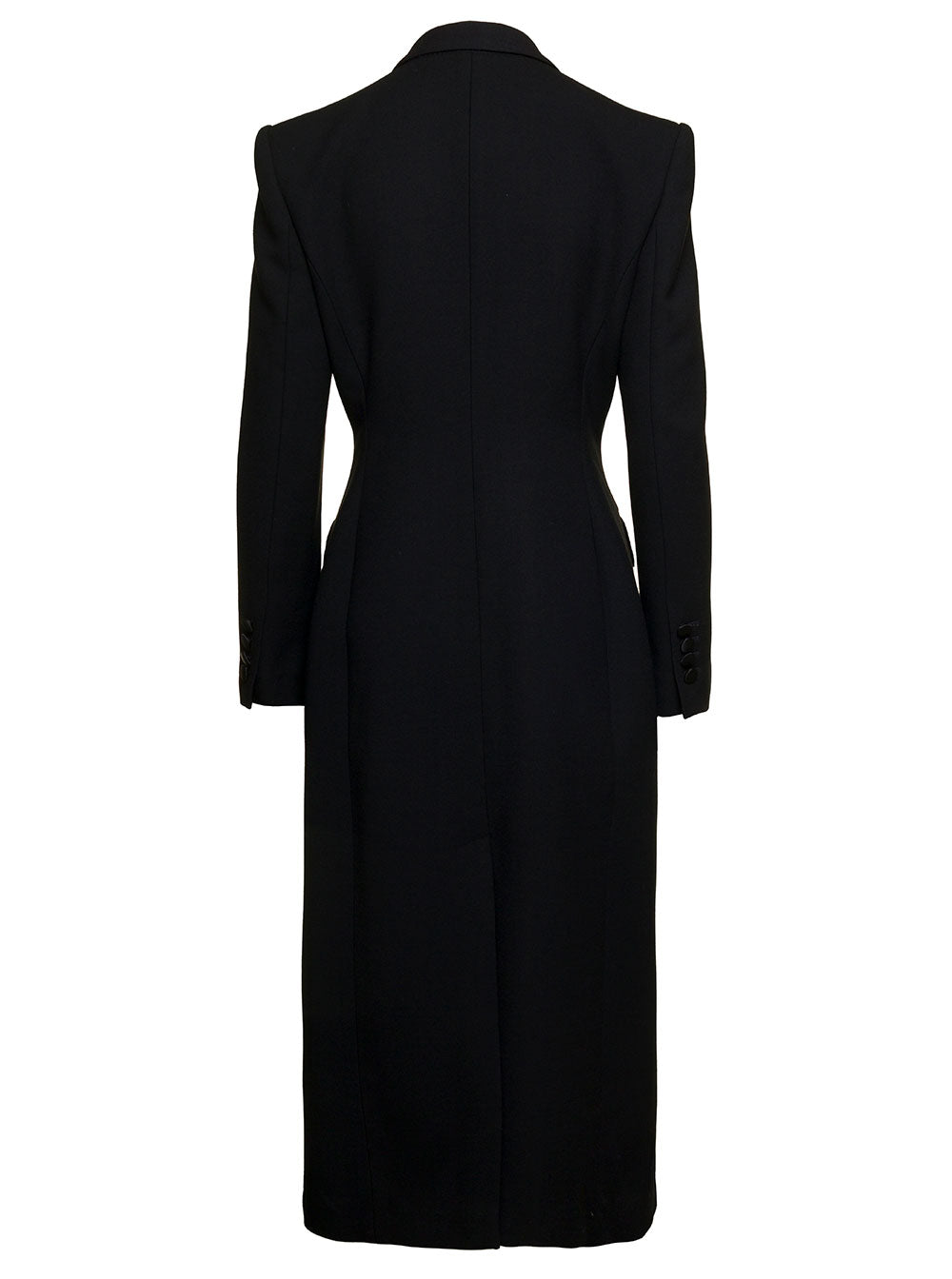 Black Slim Single-Breasted Coat Wool Blend Woman Virgin Polyamide