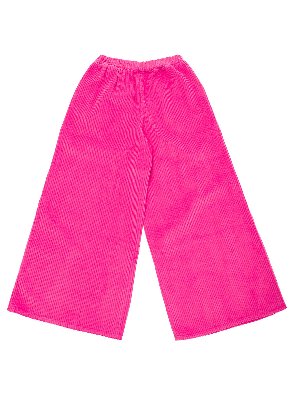 Fuchsia High-Waisted Pants With Buttons Corduroy Girl Fuxia Cotton Trousers