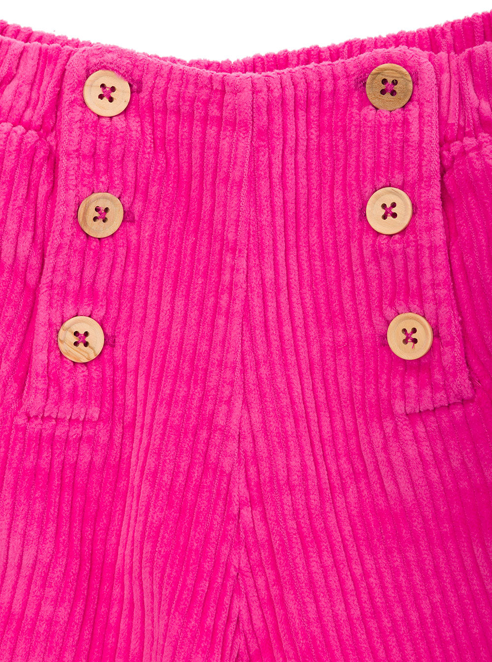 Fuchsia High-Waisted Pants With Buttons Corduroy Girl Fuxia Cotton Trousers