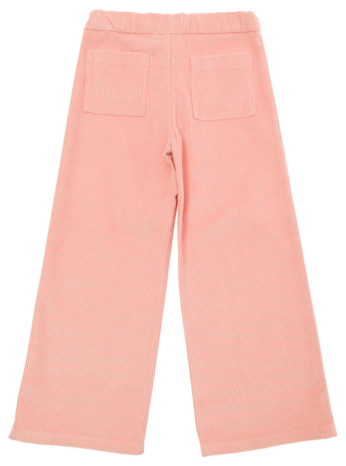 Pink Pants With Concealed Closure And Patch Pockets Corduroy Girl Cotton Trousers