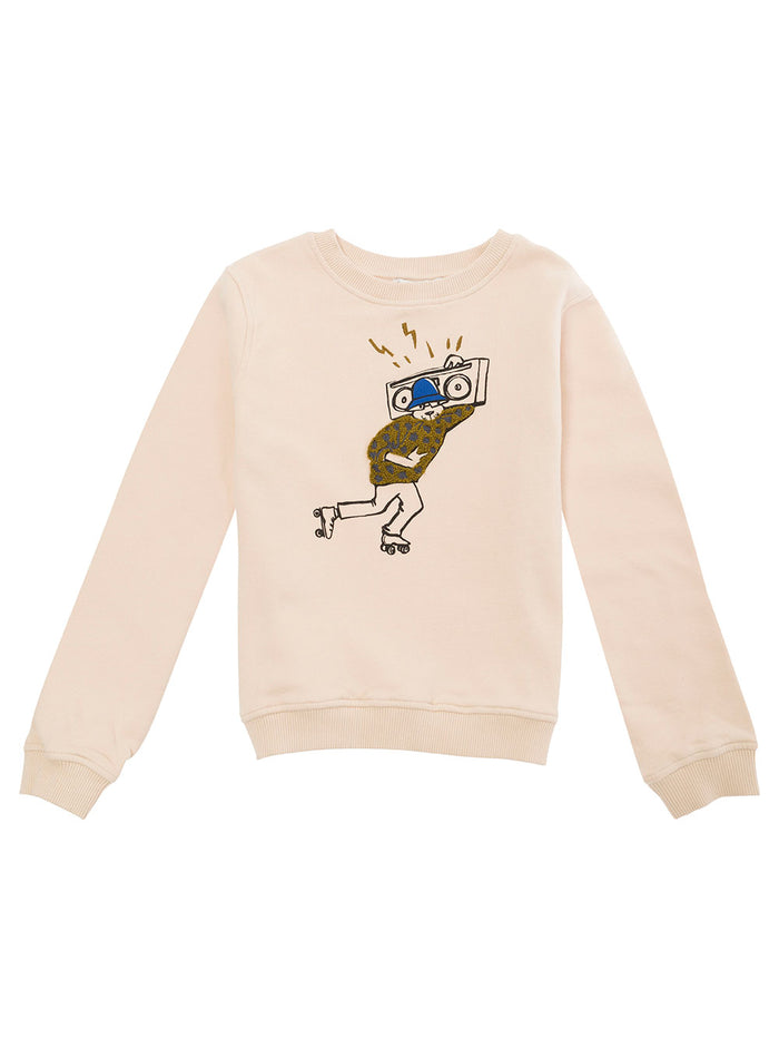 Beige Crewneck Sweatshirt With Front Print Cotton Girl Bio Sweatshirts