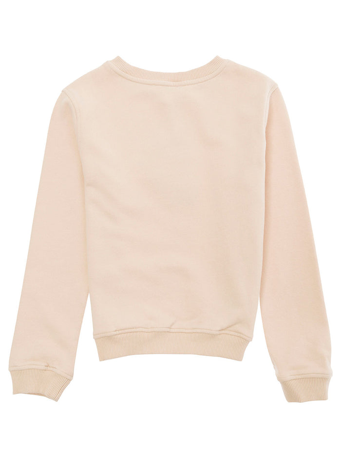 Beige Crewneck Sweatshirt With Front Print Cotton Girl Bio Sweatshirts