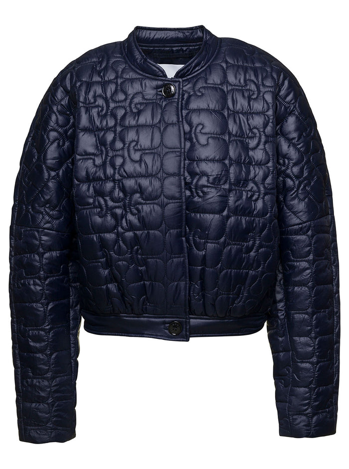 Blue Cropped Jacket With Quilted Monogram Nylon Woman Black