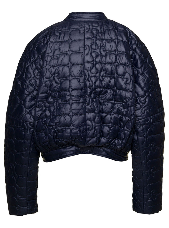 Blue Cropped Jacket With Quilted Monogram Nylon Woman Black