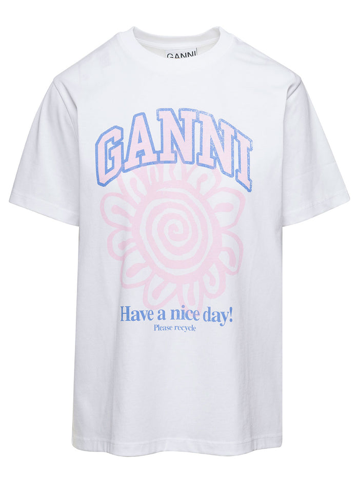 Relaxed White T-Shirt With Logo Print Cotton Woman Organic Tshirts And Polo Shirts