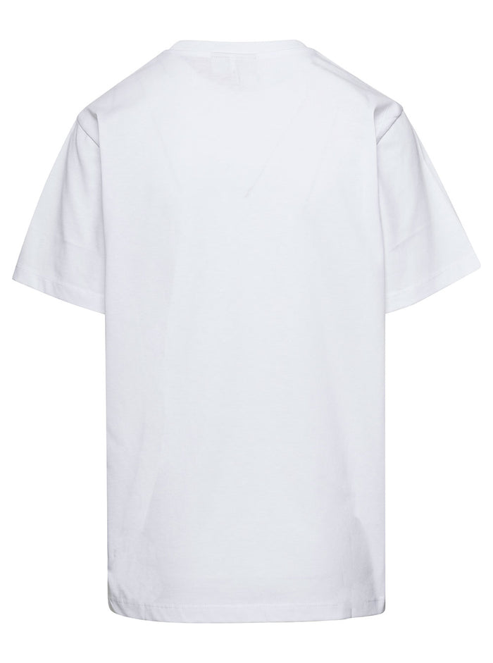 Relaxed White T-Shirt With Logo Print Cotton Woman Organic Tshirts And Polo Shirts
