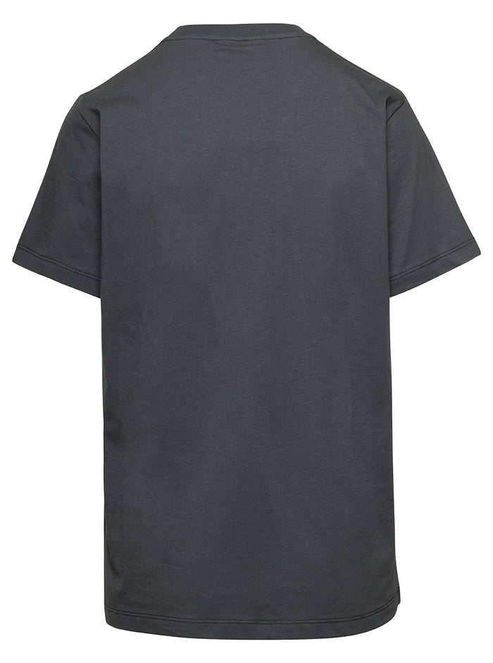 Relaxed Grey T-Shirt With Logo Print Cotton Woman Organic Tshirts And Polo Shirts