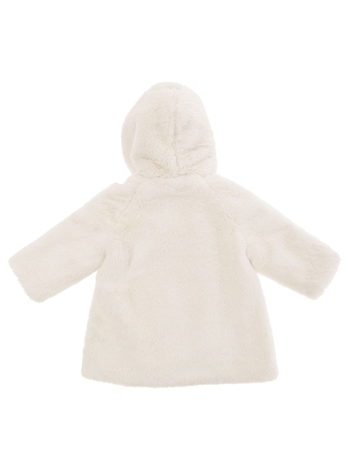 White Hooded Coat With Buttons Faux Fur Baby Polyester