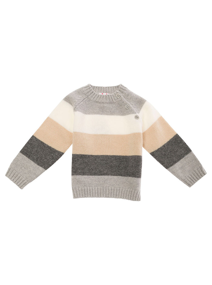 Multicolor Sweater With Stripe Motif And Buttons Wool Baby Virgin Jersey