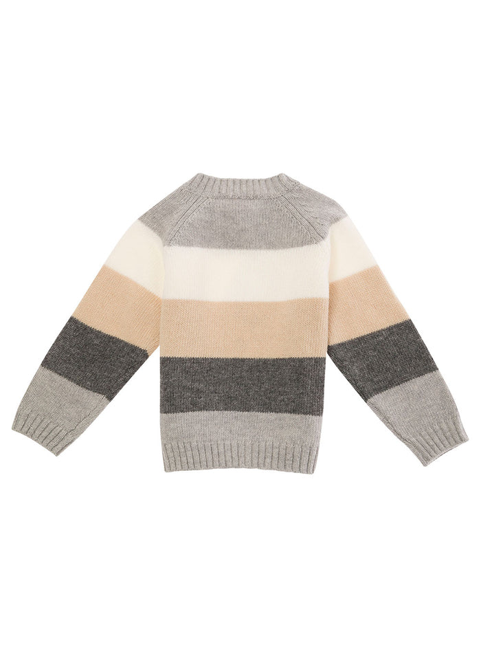 Multicolor Sweater With Stripe Motif And Buttons Wool Baby Virgin Jersey