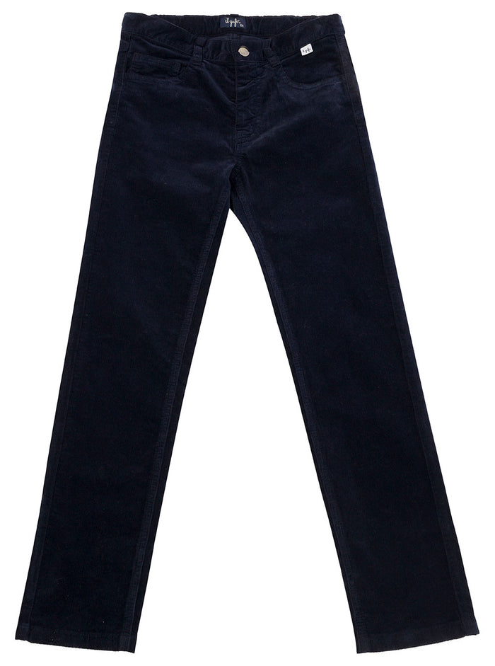 Blue Five-Pocket Jeans With Logo Patch Stretch Cotton Denim Boy Blu Elastane Trousers