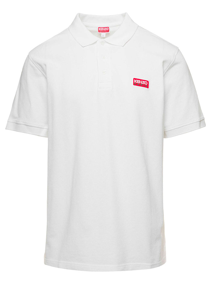 White Polo Shirt With Short Sleeves And Logo Patch Cotton Man Tshirts