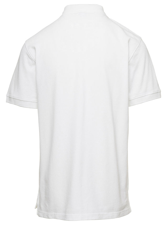 White Polo Shirt With Short Sleeves And Logo Patch Cotton Man Tshirts
