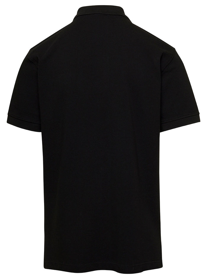 Black Polo Shirt With Buttons And Logo Patch Cotton Man Tshirts
