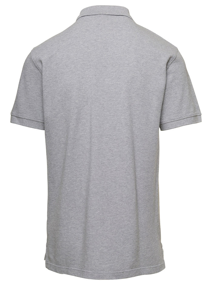 Grey Polo Shirt With Short Sleeves And Logo Patch Cotton Man Tshirts