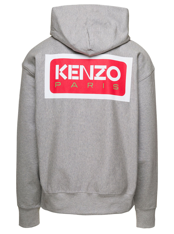 Grey Hoodie With Logo Print At The Front And Back Stretch Cotton Man Elastane Sweatshirts