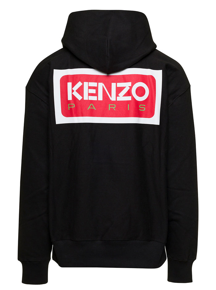 Black Hoodie With Logo Print At The Front And Back Stretch Cotton Man Elastane Sweatshirts