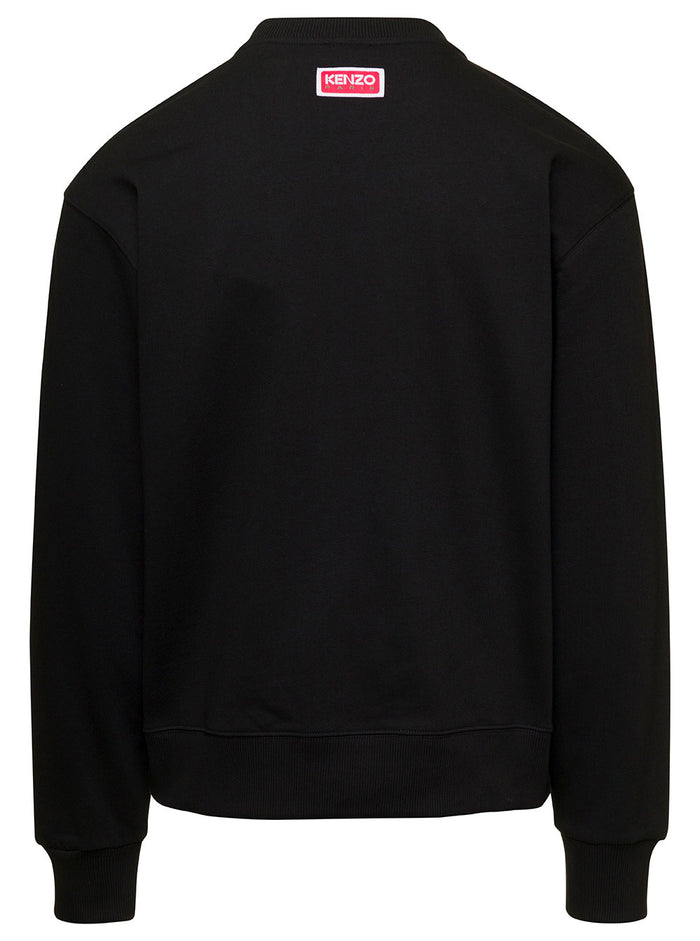 Black Crewneck Sweater With Tiger Embroidery And Logo Cotton Man Sweatshirts
