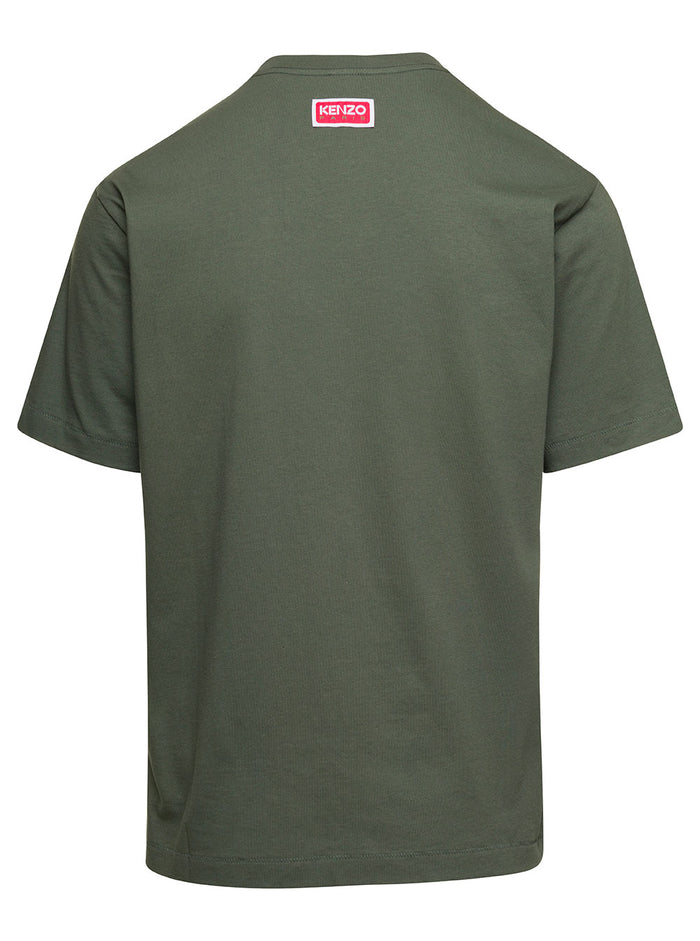 Green Crewneck T-Shirt With Tiger Embroidery Cotton Man Tshirts And Polo Shirts