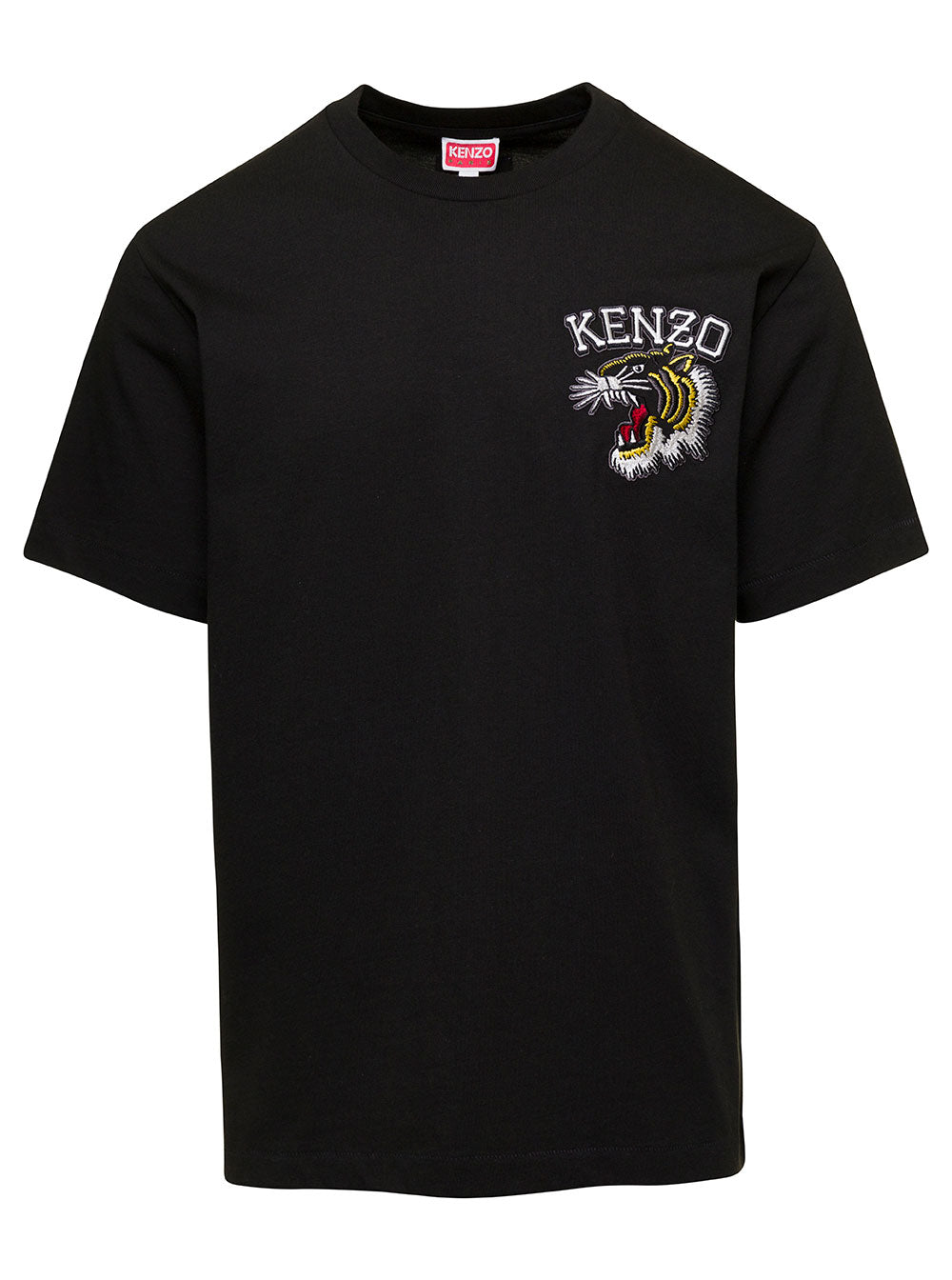 Black Crewneck T-Shirt With Tiger Embroidery Cotton Man Tshirts And Polo Shirts
