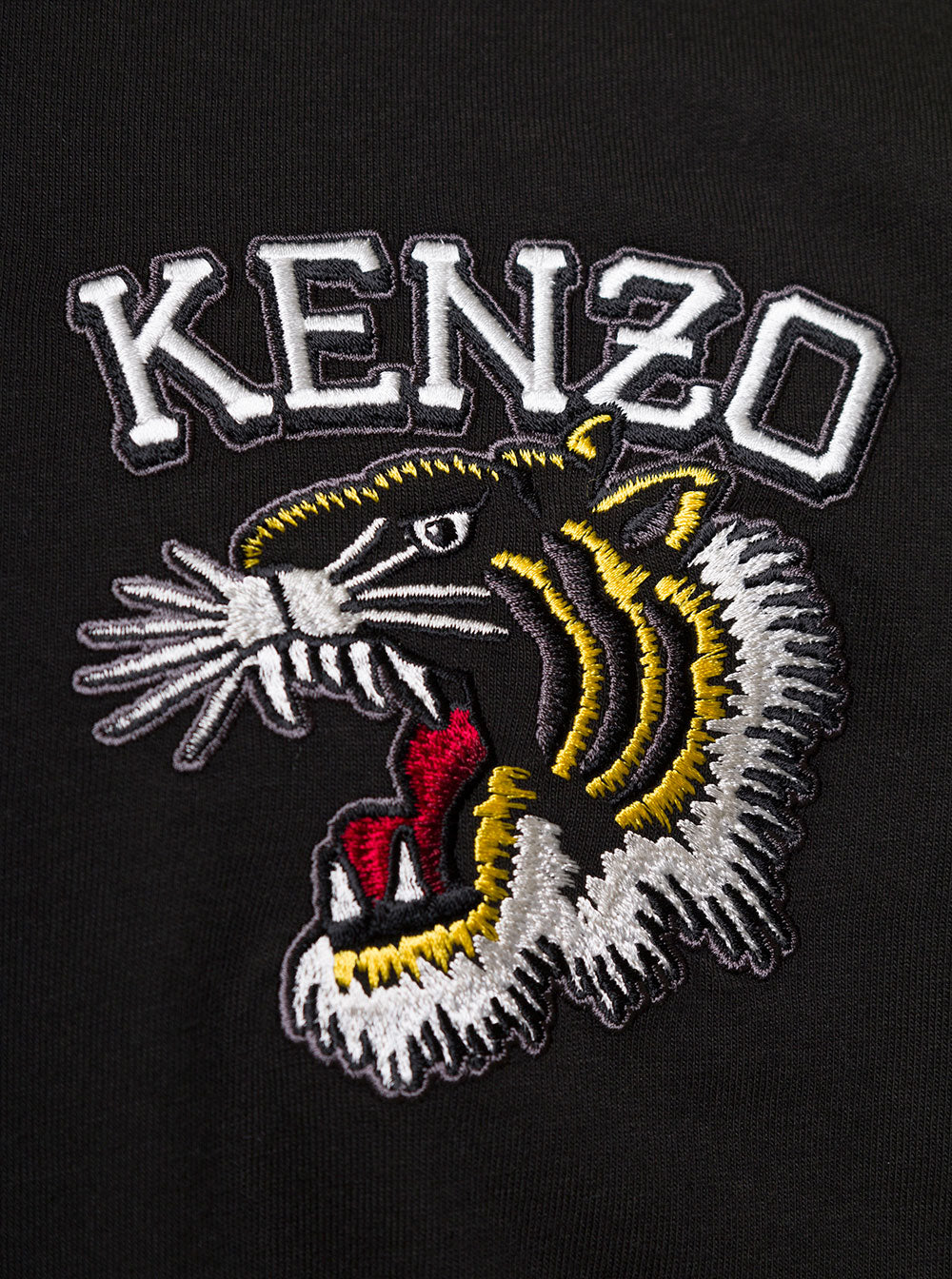 Black Crewneck T-Shirt With Tiger Embroidery Cotton Man Tshirts And Polo Shirts