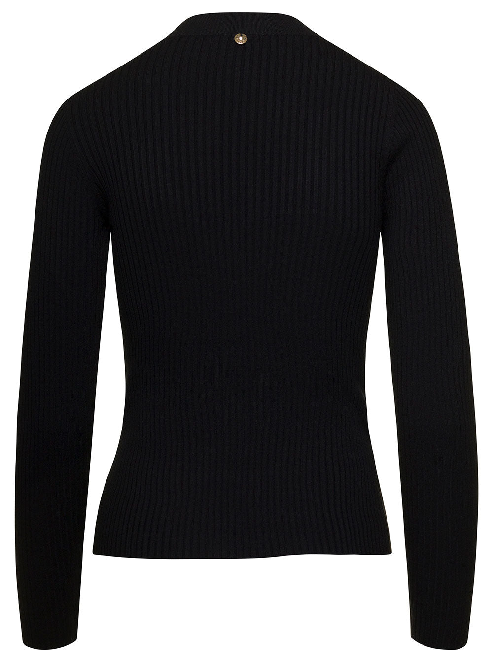 Black Ribbed Sweater With Cut-Out Detail At The Frint Viscose Blend Woman Polyester Jersey