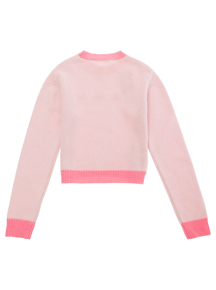 Pink Sweater With Front Logo Lettering Wool And Cashmere Girl Jersey