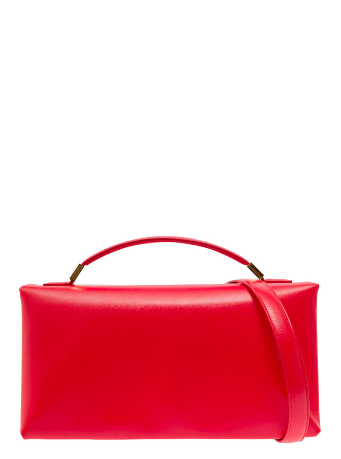 Prisma Red Handbag With Embossed Logo Smooth Leather Woman Calf Hand Bags