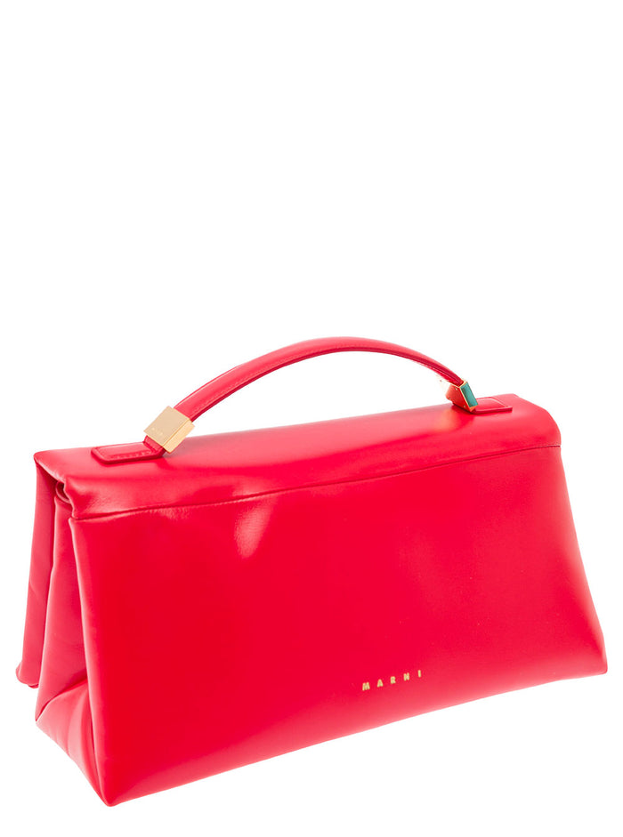 Prisma Red Handbag With Embossed Logo Smooth Leather Woman Calf Hand Bags