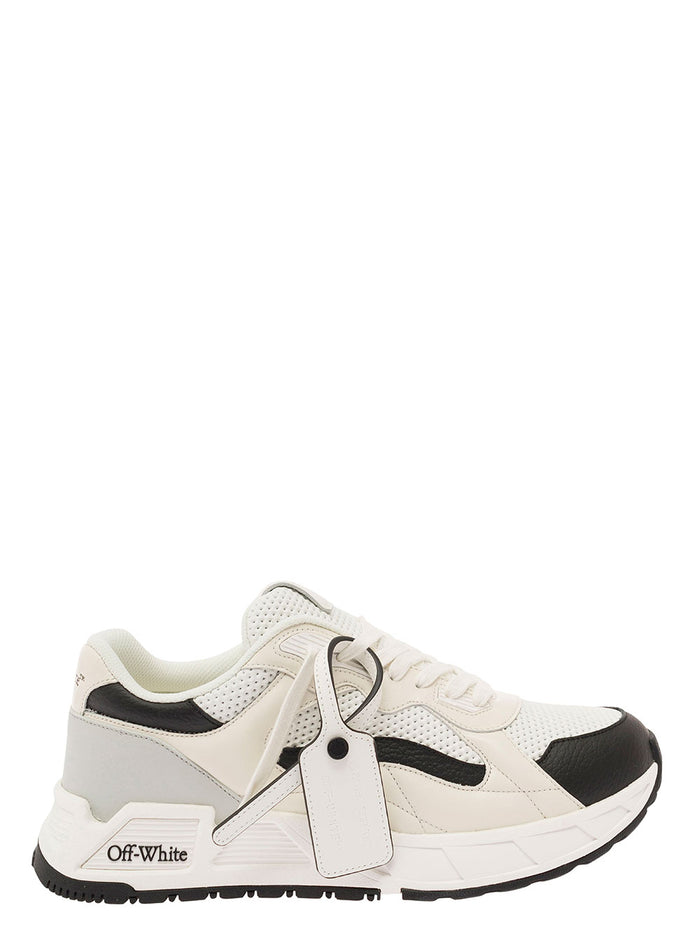Runner White Low Top Sneakers With Zip-Tie Tag And Logo Mixed Materials Man