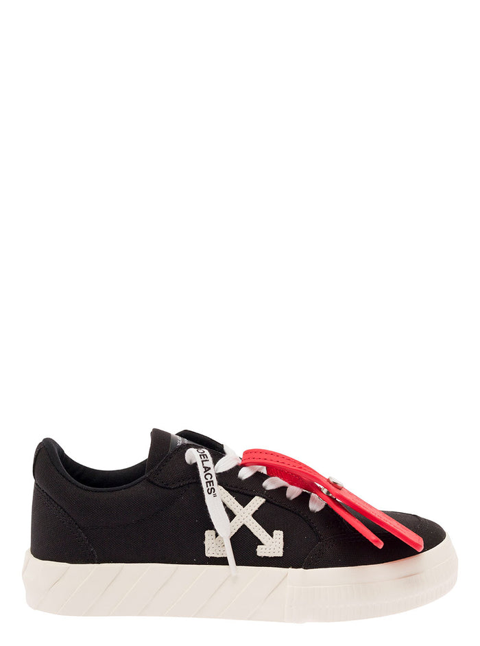 Black Low Top Sneakers With Arrow Motif And Zip-Tie Tag Canvas Woman