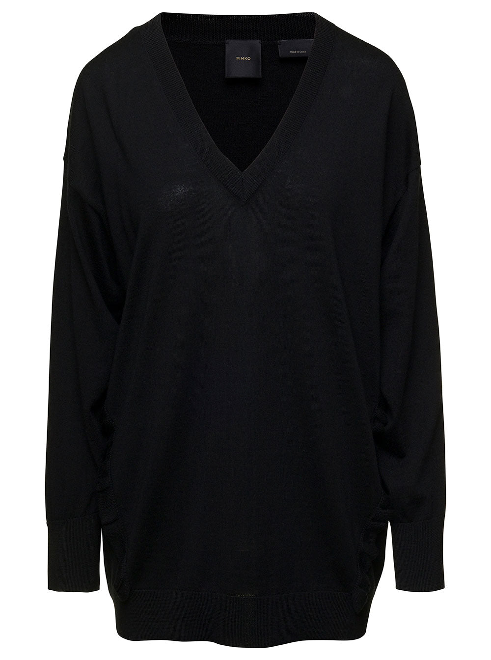Black Relaxed Sweater With Rear Logo Patch Wool Woman Jersey
