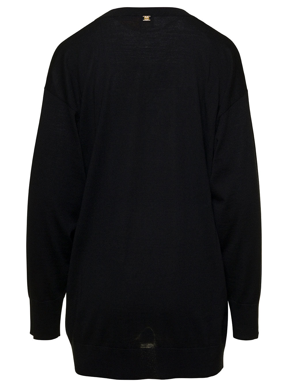 Black Relaxed Sweater With Rear Logo Patch Wool Woman Jersey