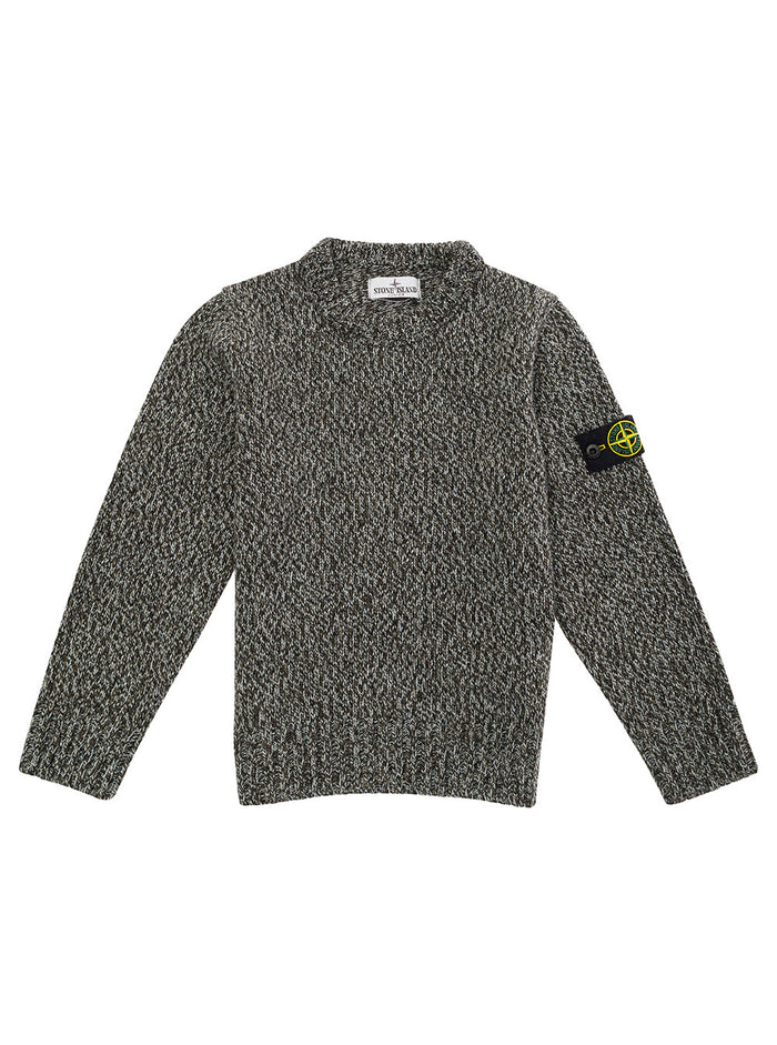 Blue Crewneck Sweater With Logo Patch Wool Blend Boy Grey Jersey