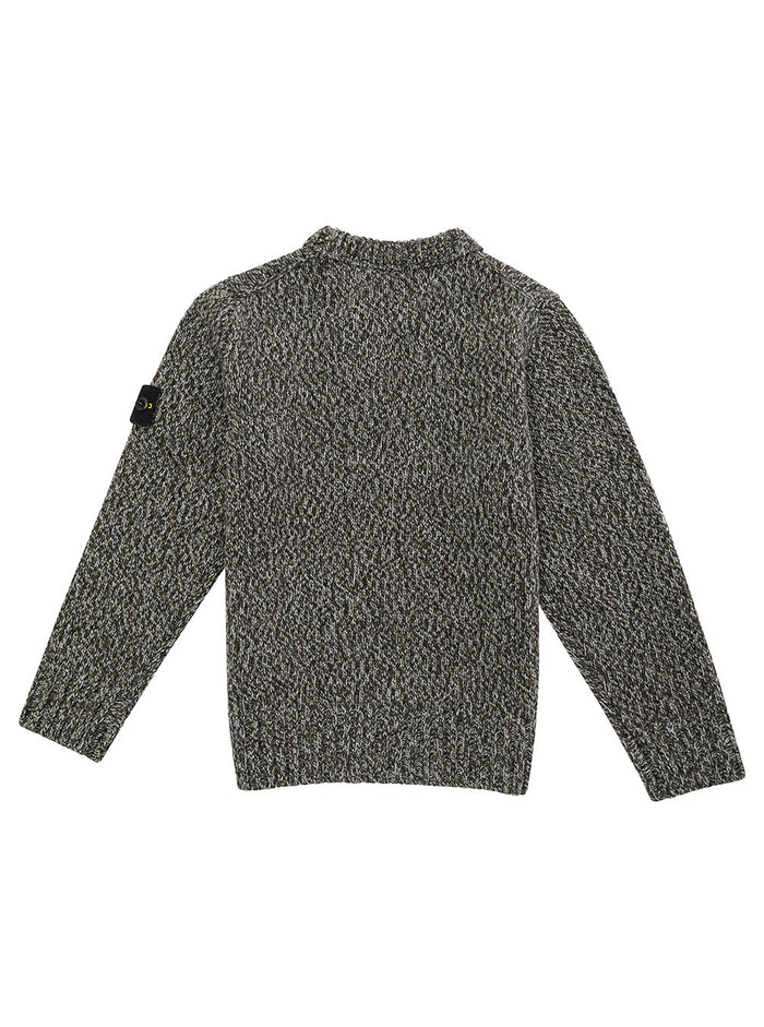 Blue Crewneck Sweater With Logo Patch Wool Blend Boy Grey Jersey